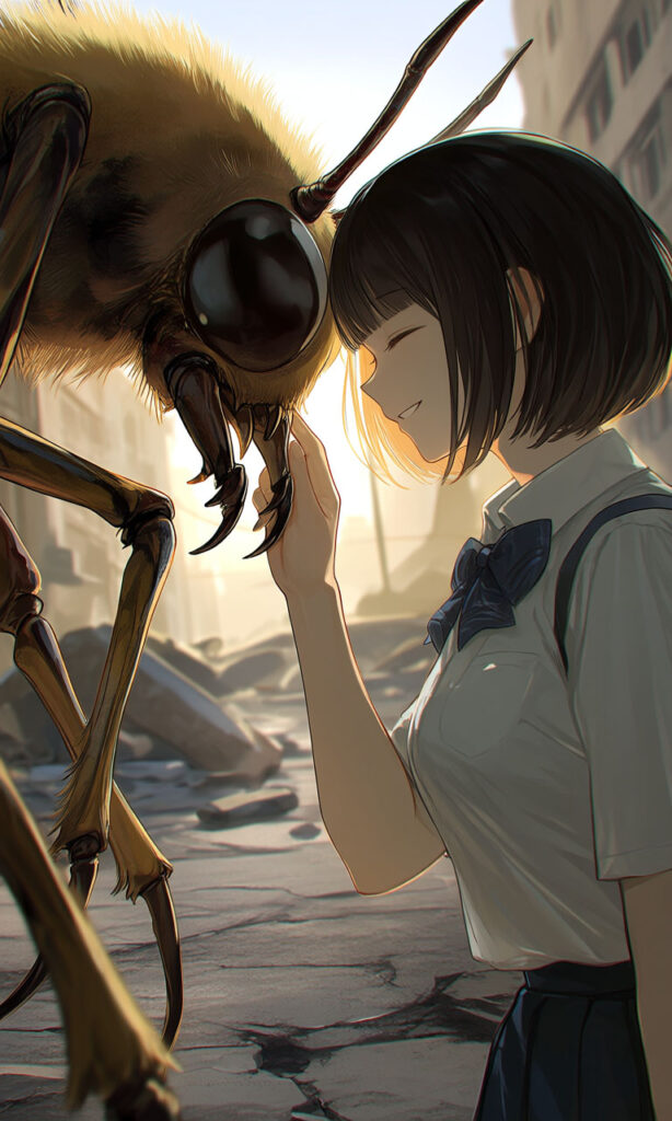 Giant Bee and the Girl — In a Ruined City