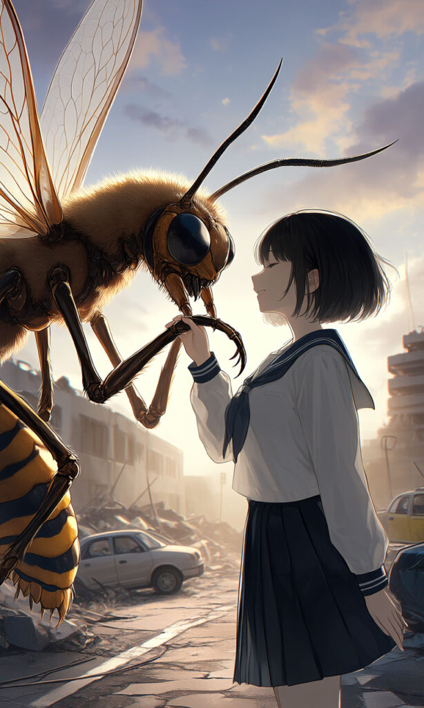Giant Bee and the Girl — In a Ruined City
