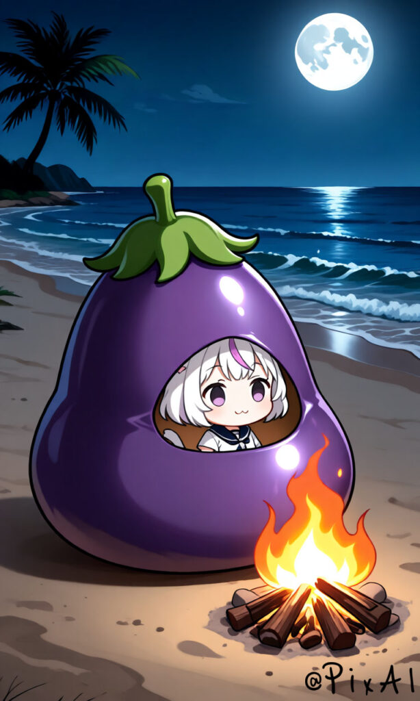 Mio on a Deserted Island at Night