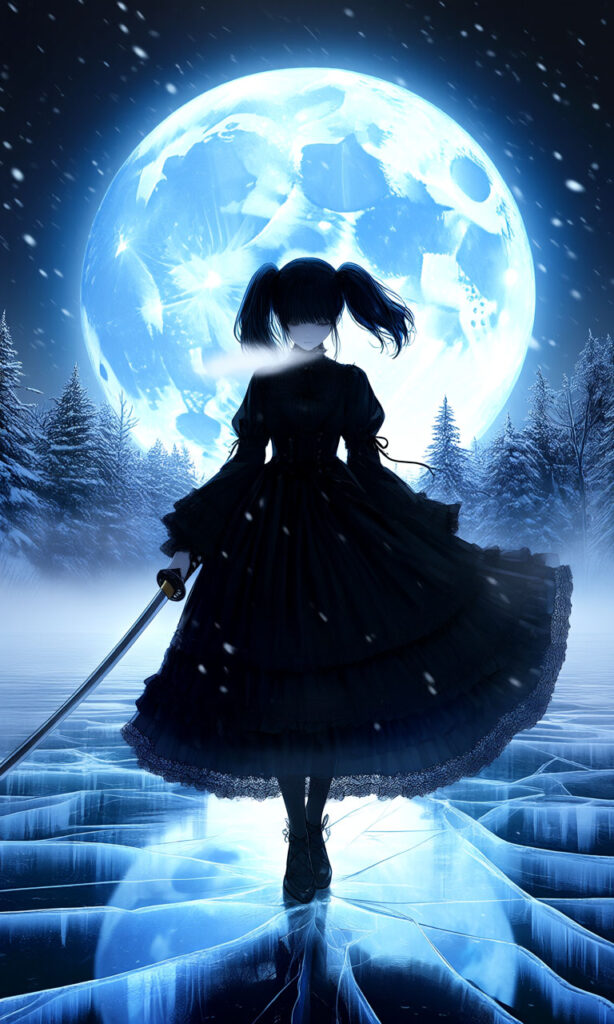 Blue Moon – A Girl Standing Quietly by a Frozen Lakeside