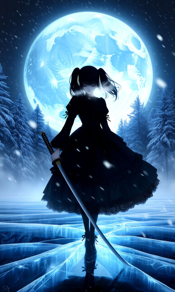 Blue Moon – A Girl Standing Quietly by a Frozen Lakeside