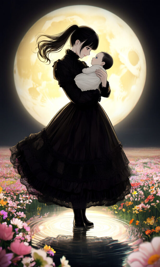 Golden Moon – A Girl Cradling New Life