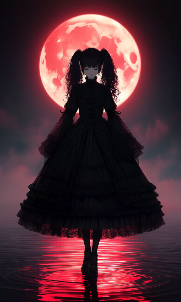 【PixAI】Red Moon – The Girl Who Descended in Silence