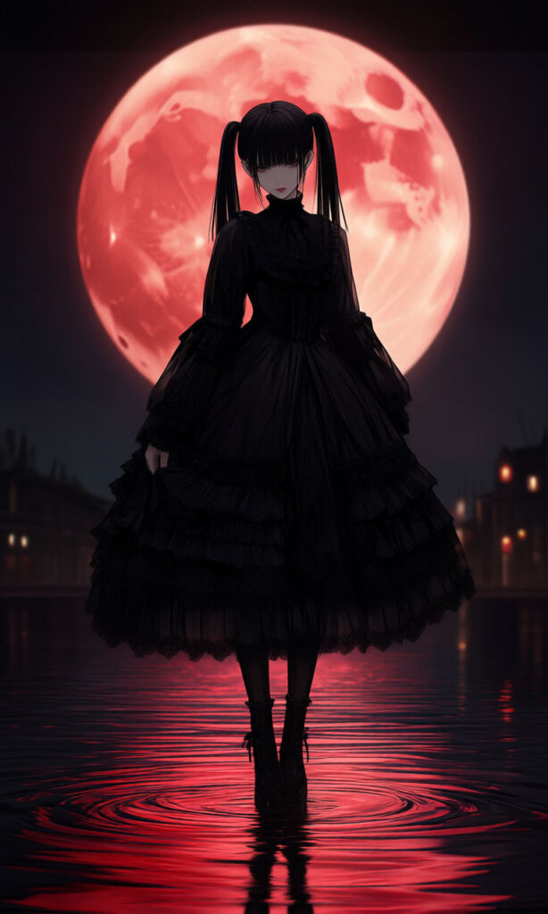 【PixAI】Red Moon – The Girl Who Descended in Silence