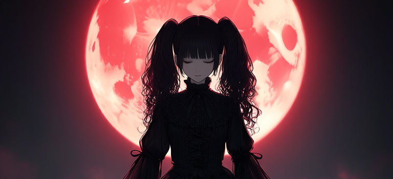 【PixAI】Red Moon – The Girl Who Descended in Silence
